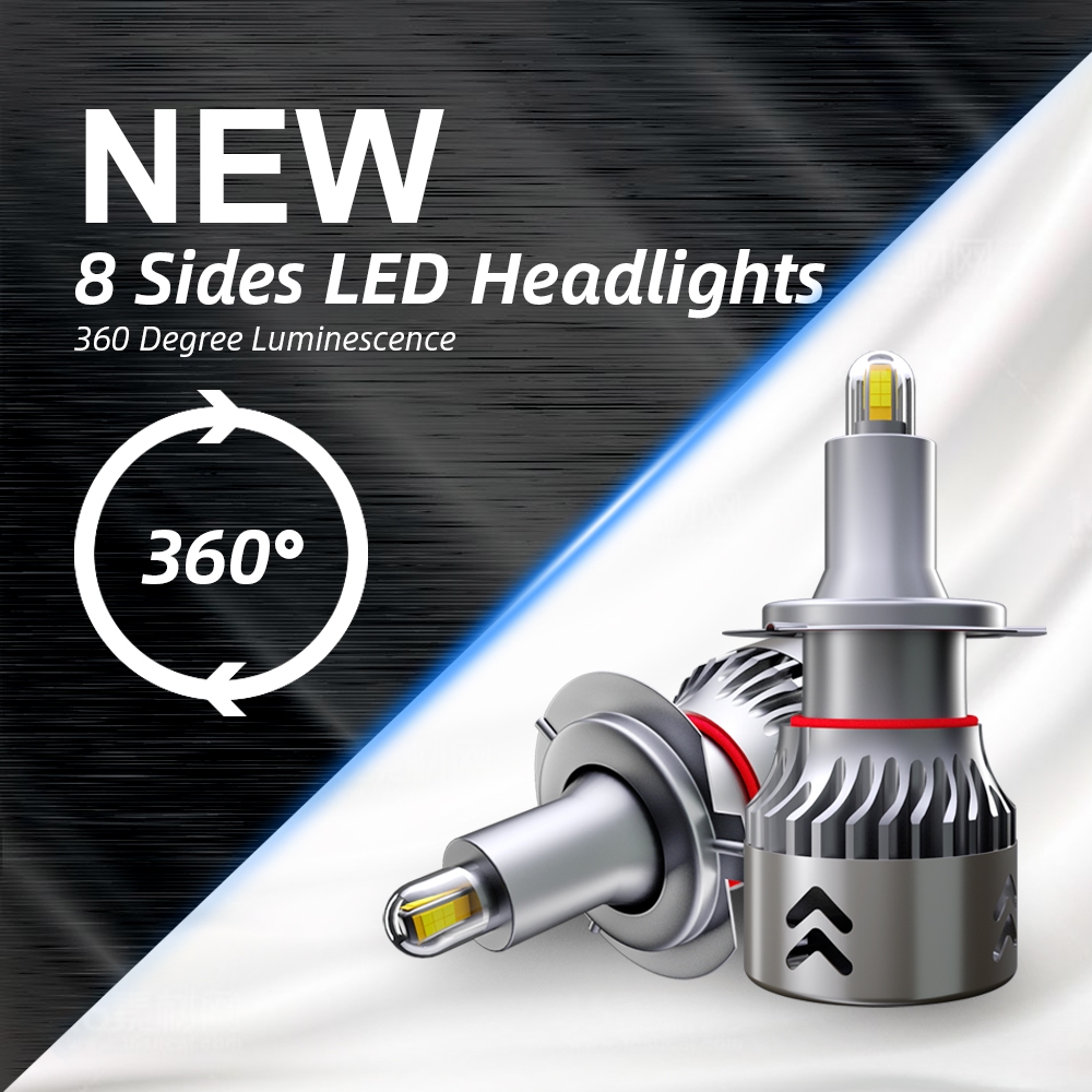 H7 LED 9005 9006 H1 ไฟหน้ารถหลอดไฟ 360 องศา 8 ด้าน CSP ชิป Turbo IP68 กันน้ํา Auto โคมไฟ 12V 60W