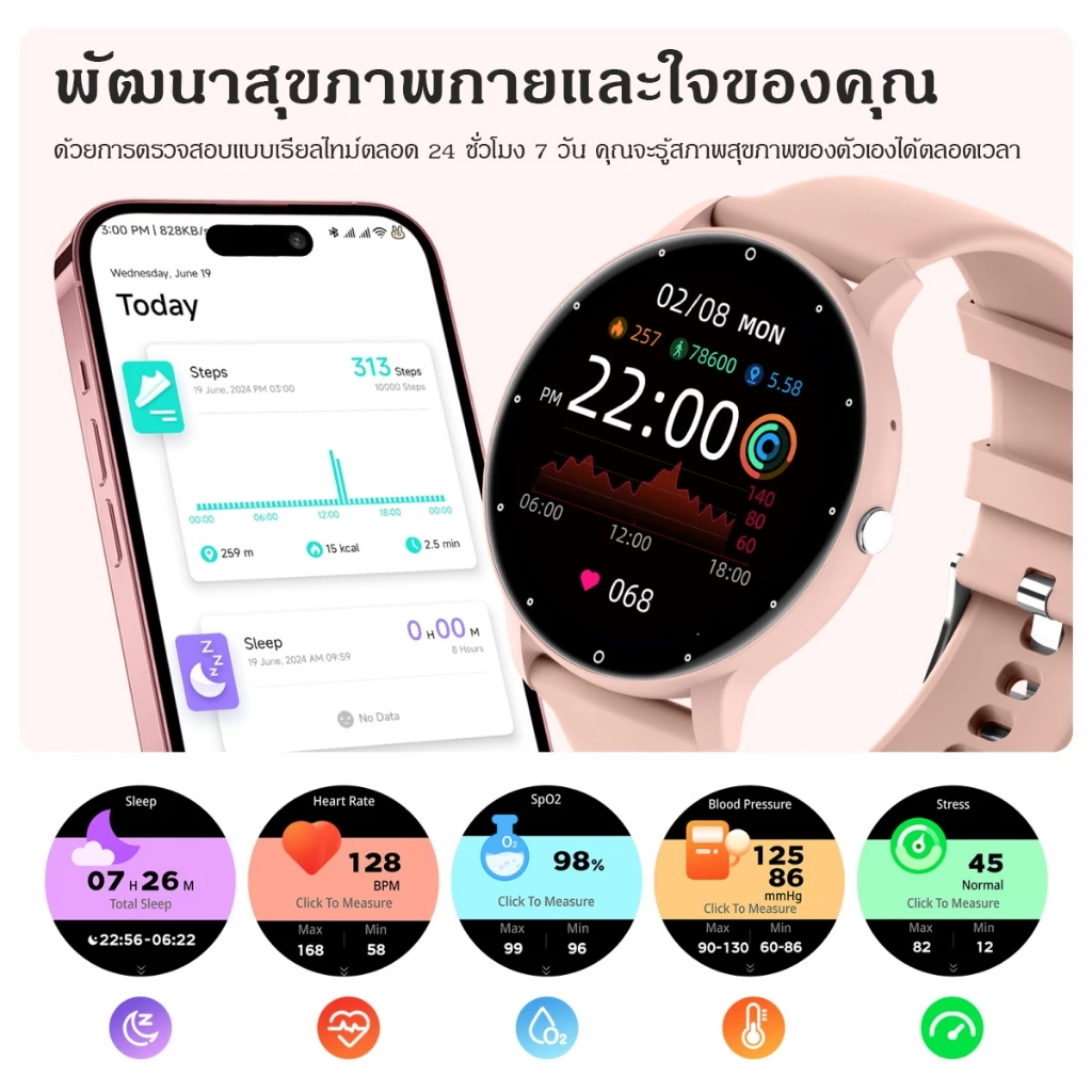 SKMEI สมาร์ทวอทช์ smartwatch นาฬิกาสมาร์ทวอทช์ นาฬิกาวัดความดันนาฬิกาออกกำลังกายวัดชีพจรเครื่องศูนย์ไทย นาฬิกาวิ่ง นาฬิกาข้อมือดิจิตอล thumbnail 8