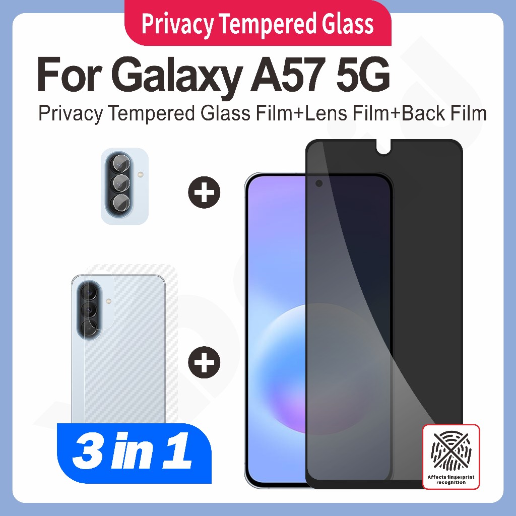 3-in-1 ชุดกระจกนิรภัย HD, ฟิล์มเซรามิกกันมอง, ฟิล์มเลนส์กล้อง, ฟิล์มหลังคาร์บอนไฟเบอร์ สําหรับ Samsung Galaxy A57 5G