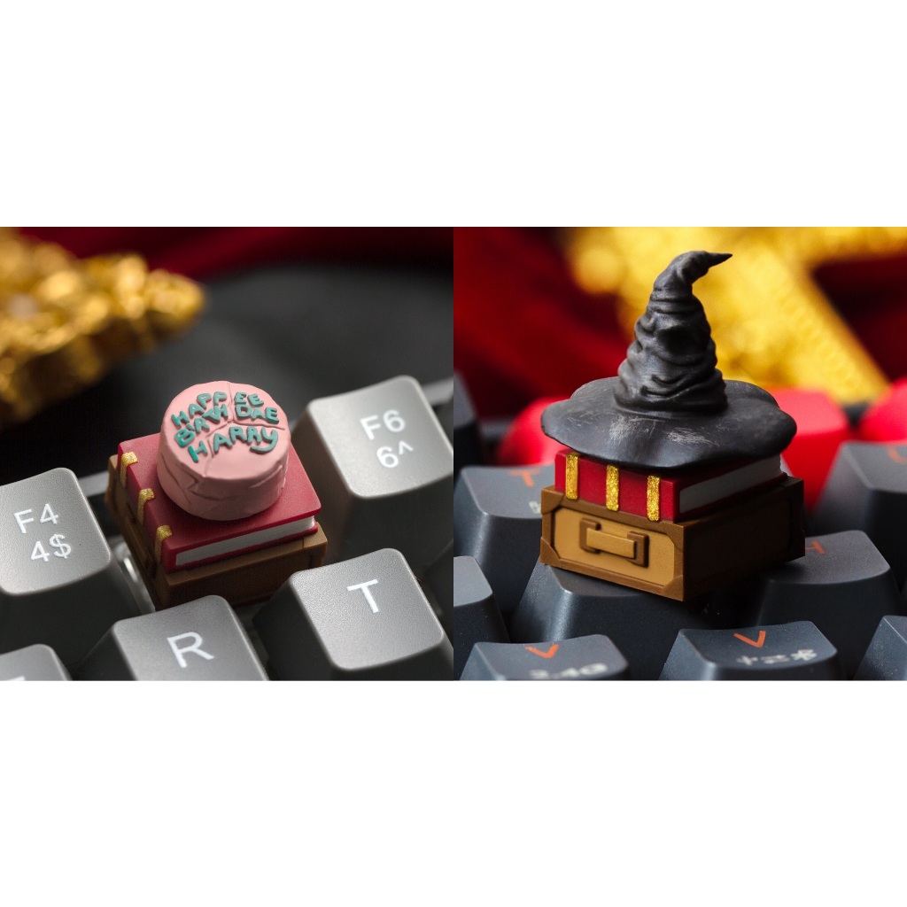 เค้ก Harry Potter HAPPEE BIRTHDAE HARRY Artisan Keycap ปุ่มกดคีย์บอร์ดสร้างสรรค์ส่วนบุคคลโปร่งแสงเดี่ยว
