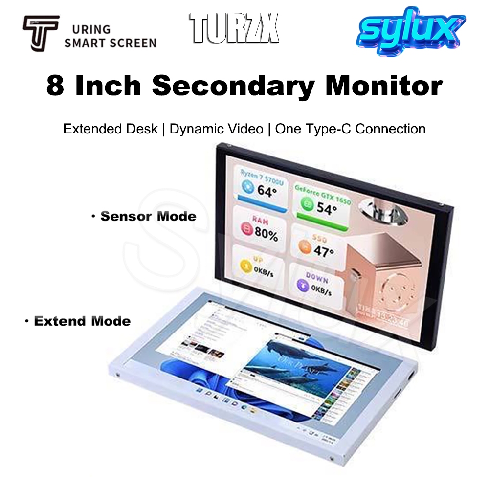 Turing TURZX 8 นิ้ว IPS Dual Mode หน้าจอรองไม่มี AIDA64 Needed PC Case / LAPTOP Sensor Monitor