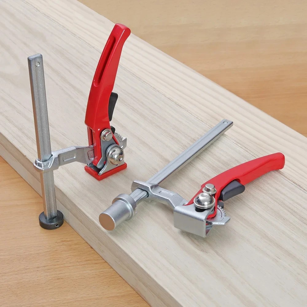 2PCS 19/20MM งานไม้ Hold Down Clamp Hole เครื่องมือ Ratc Ratcheting ตาราง Clamp Machinery อุปกรณ์เสริมเดสก์ท็อป Quick Press