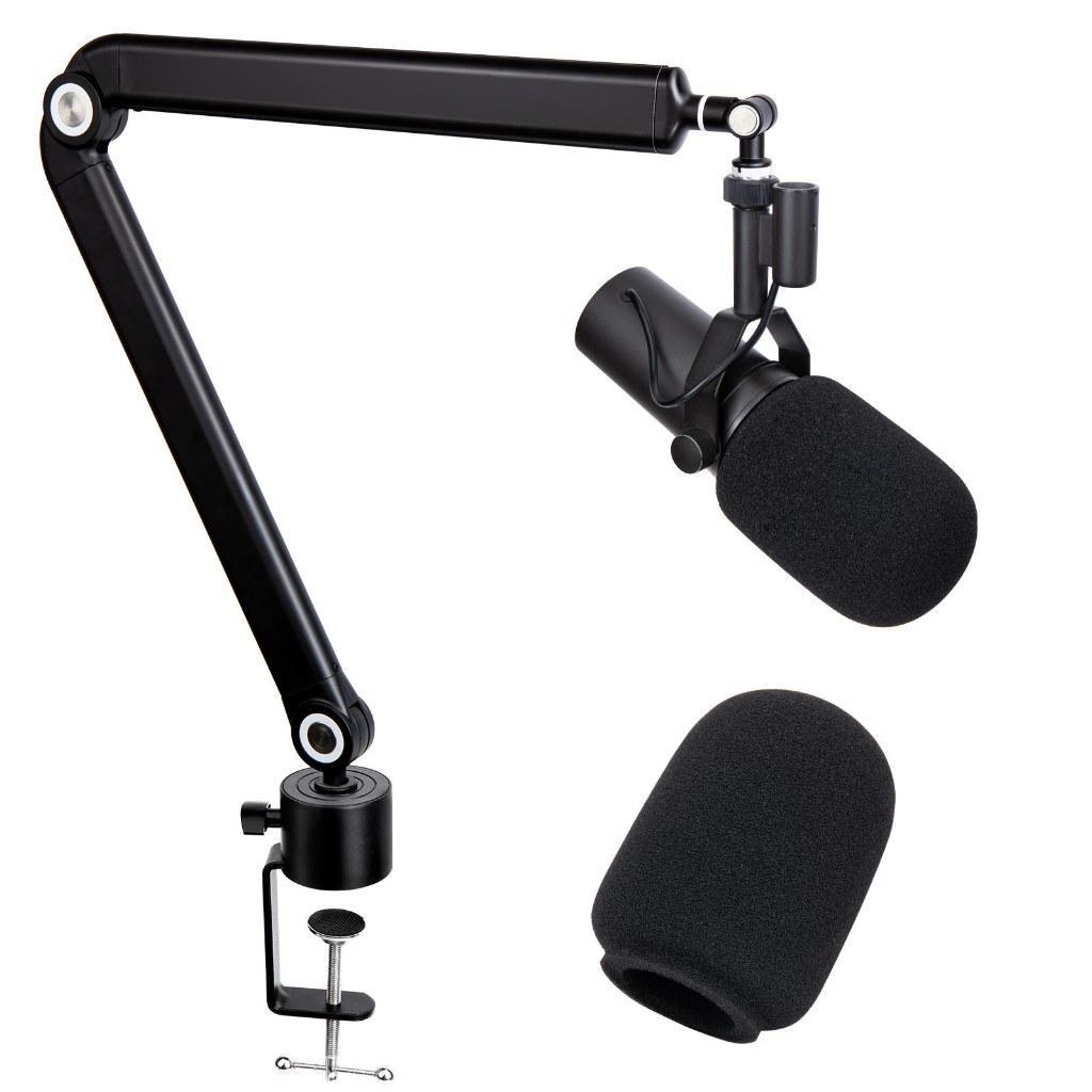 Shure SM7B Boom Arm พร้อม Pop Filter - แขนบูมปรับฟรี เข้ากันได้กับไมโครโฟน SM7B, กระจกไมค์ลดเสียงรบก