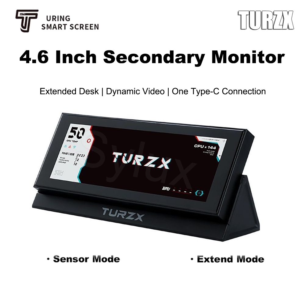 TURZX 4.6 นิ้วหน้าจอรอง USB-C Dual Mode สําหรับ PC GPU CPU TEMP Sensor และจอภาพขยาย