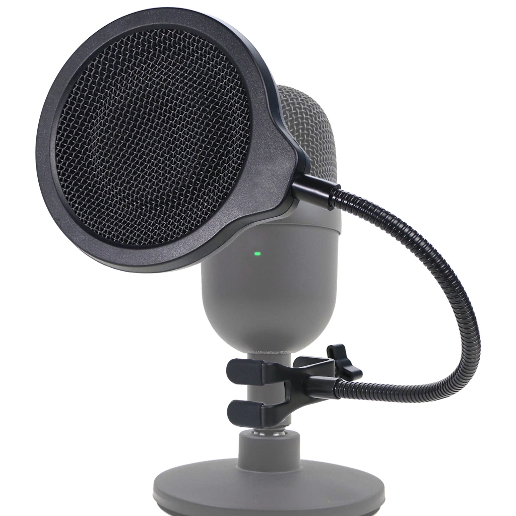 Seiren Mini ไมโครโฟน Pop Filter Mask Shield สําหรับ Razer Seiren Mini Microhone, 4 นิ้ว 3 ชั้นกระจกยืดหยุ่น 360°คลิปหนีบคอห่าน