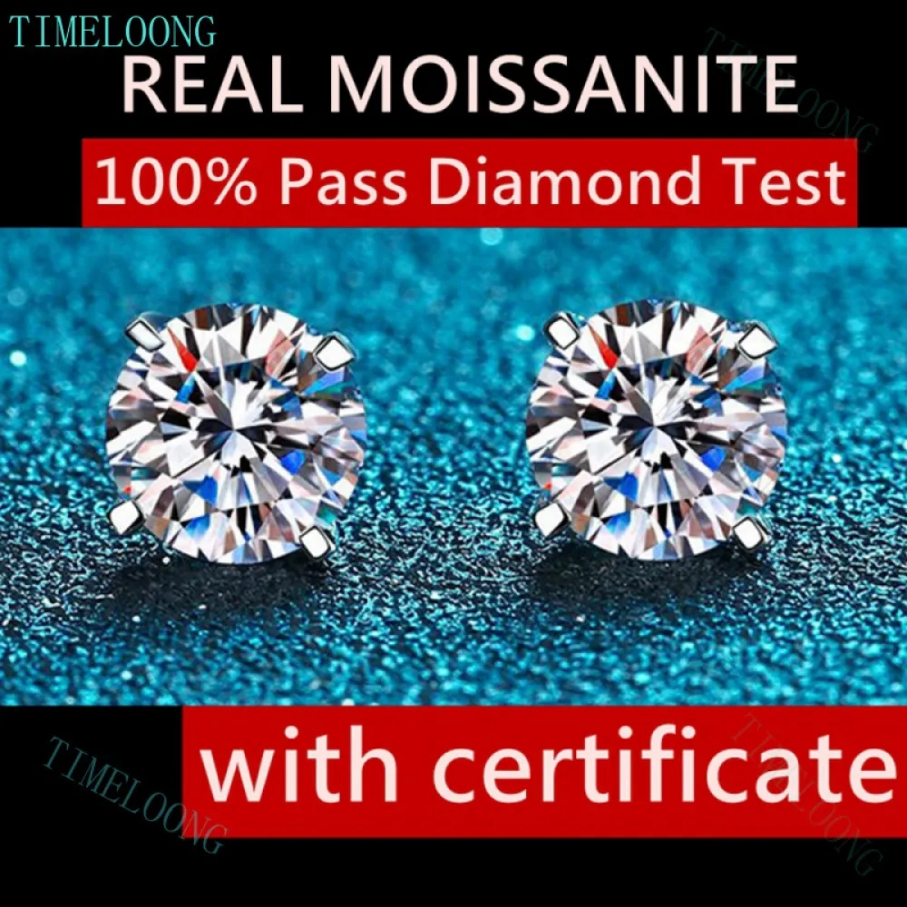 ต่างหู Moissanite จริงสําหรับผู้หญิง S925 ต่างหูเงิน 3/4/5/6.5 มม. GRA Pass Diamond Test