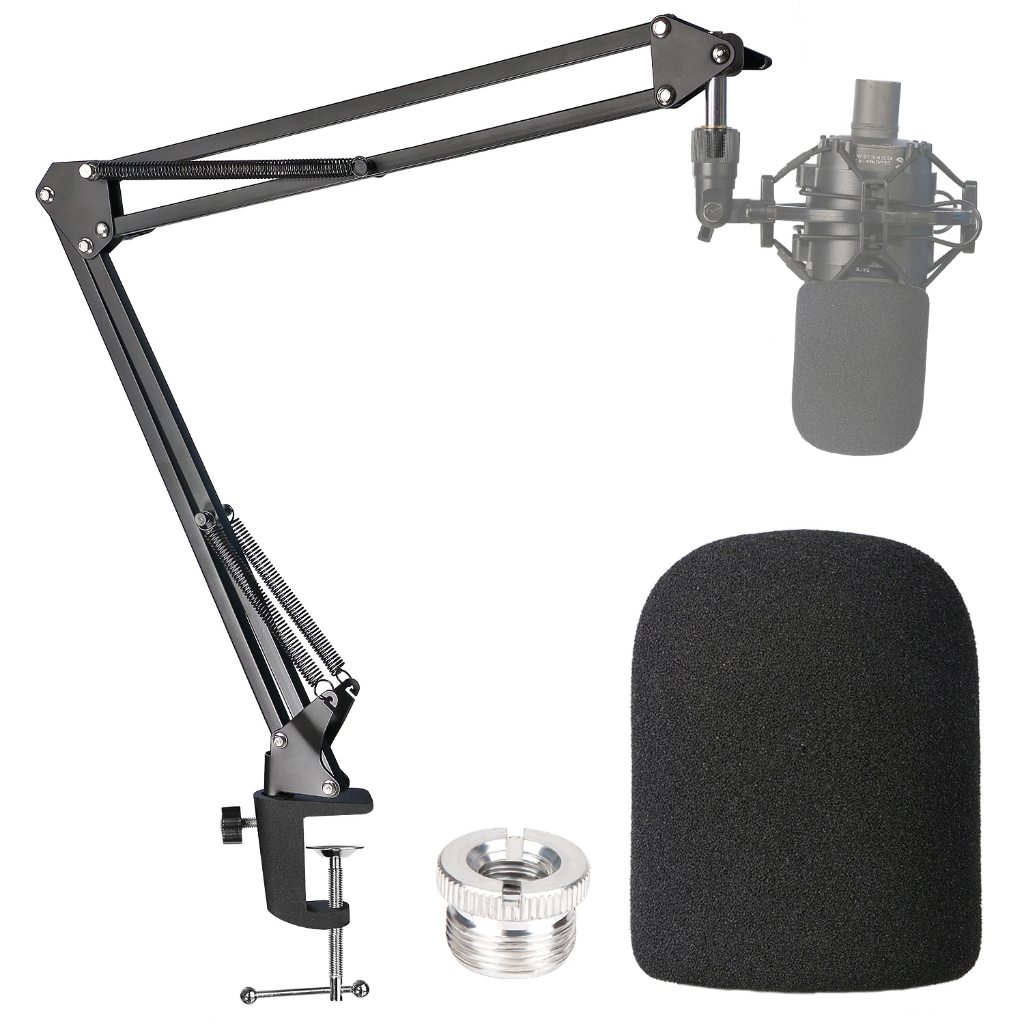 Audio-Technica AT2020 Mic Boom Arm พร้อมกระจกโฟม, Suspension Boom Scissor Arm Stand with Pop Filter 