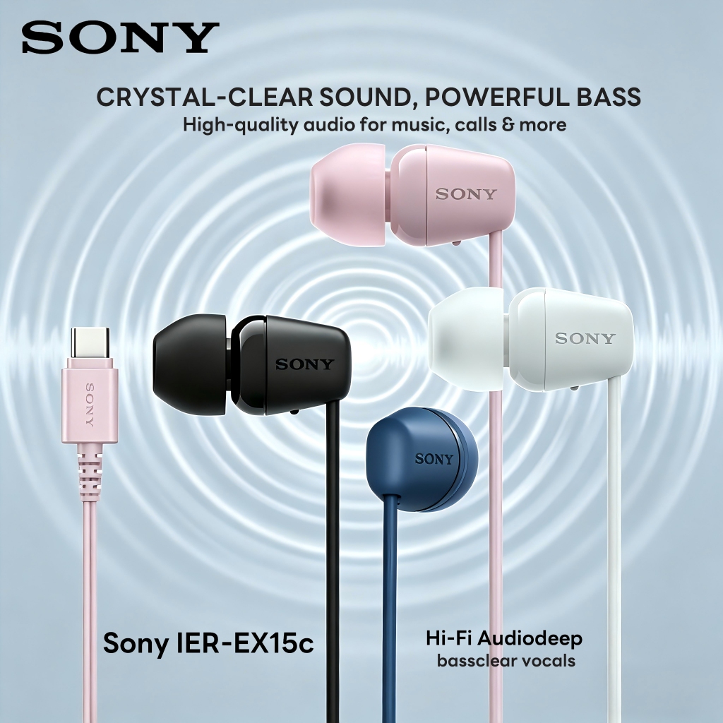 Sony IER-EX15C ปลั๊ก USB-C หูฟังอินเอียร์แบบมีสายสําหรับโทรศัพท์ iPhone และ Android พร้อมระดับเสียงป