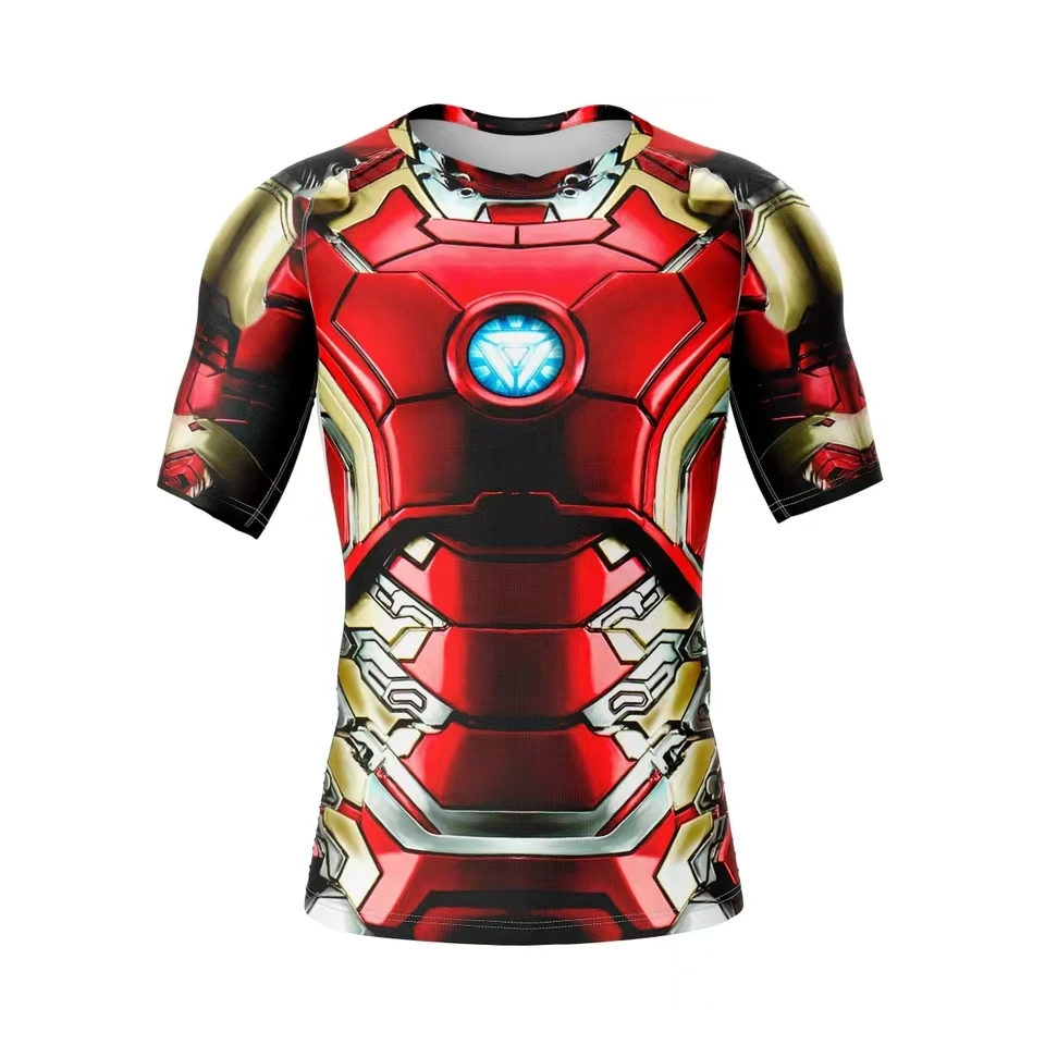 Iron Man เสื้อการบีบอัดผู้ชาย 3D พิมพ์ Superhero Gym เสื้อยืดกีฬาแห้งเร็วแขนสั้นวิ่งออกกําลังกาย Top