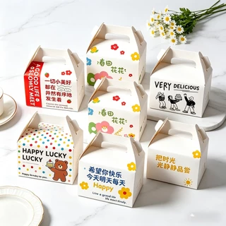 50pc ตัวกล่องขนมหวานใช้ครั้งเดียวหนาแน่น、กล่องขนมฝรั่งพกพา、กล่องบรรจุเค้กชิ้นเล็กสามเหลี่ยม/ เค้กมีหูหิ้ว ลายน่ารักหลายแบบ ขนมอเนกประสงค์ ใช้ได้ทุกร้านค้า - เบเกอรี่ กาแฟ ผลไม้ เครื่องเขียน คอสเมติก สะดวกซื้อ ร้านขายเสื้อผ้า ทนทานใช้งานได้ยาวนาน
