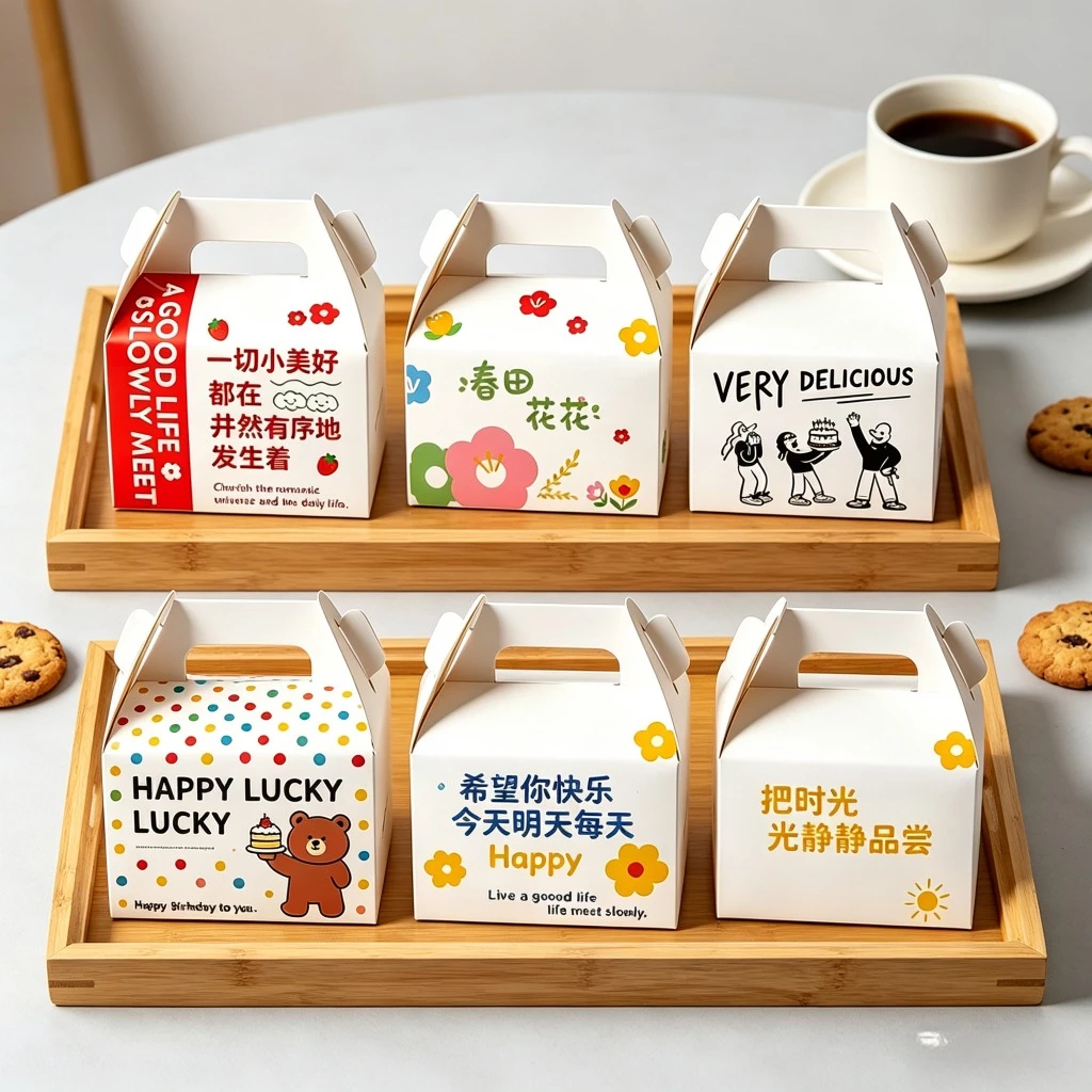 50pc ตัวกล่องขนมหวานใช้ครั้งเดียวหนาแน่น、กล่องขนมฝรั่งพกพา、กล่องบรรจุเค้กชิ้นเล็กสามเหลี่ยม/ เค้กมีหูหิ้ว ลายน่ารักหลายแบบ ขนมอเนกประสงค์ ใช้ได้ทุกร้านค้า - เบเกอรี่ กาแฟ ผลไม้ เครื่องเขียน คอสเมติก สะดวกซื้อ ร้านขายเสื้อผ้า ทนทานใช้งานได้ยาวนาน