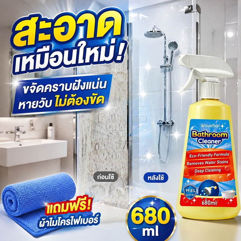 น้ำยาขจัดคราบน้ำ 680ML กระจกและหินปูนในห้องน้ำ ขัดคราบน้ำกระจก สารสกัดจากธรรมชาติข จัดคราบน้ำบนกระจก ขัดกระจกห้องน้ำ