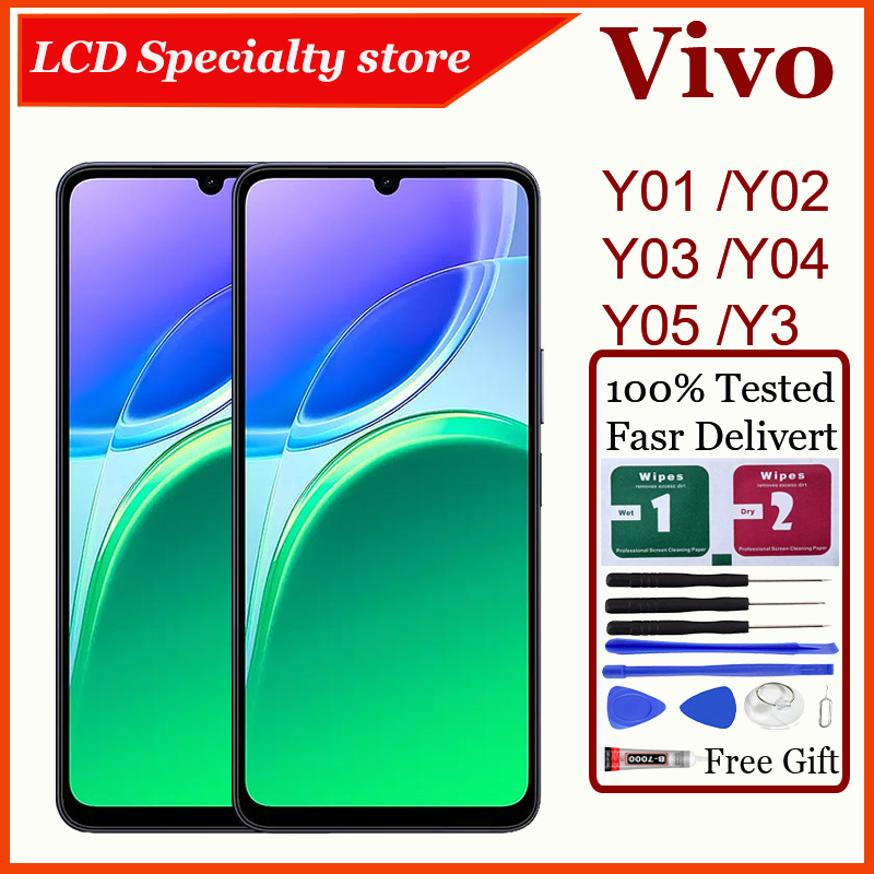 สําหรับVivo Y01 Y01A Y02 Y02A Y02T Y02s Y03 Y03T Y04 Y04s Y05 Y3 Y3sจอแสดงผลLCDหน้าจอสัมผัสพร้อมกรอบ