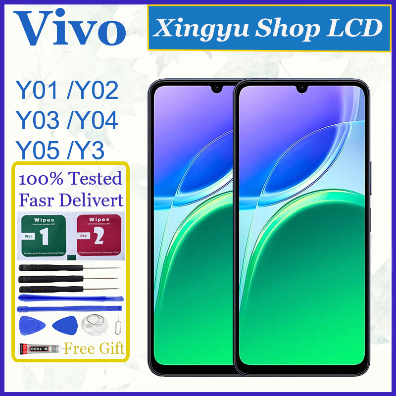 Original สําหรับ Vivo Y01 Y01A Y02 Y02A Y02T Y02s Y03 Y03T Y04 Y04s Y05 Y3 Y3s จอแสดงผล LCD หน้าจอสั