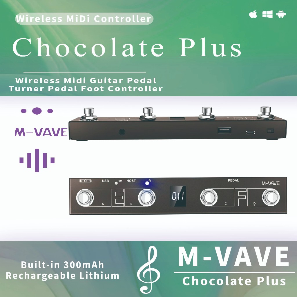 M-VAVE Chocolate Plus Wireless Midi Guitar Pedal Turner Pedal หน้าไร้สาย MIDI Foot Controller