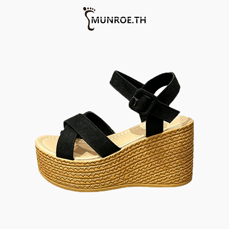 Munroe ฤดูร้อน รุ่นใหม่ ฐานหนา 8cm รองเท้ามัฟฟิน สะดวกสบายและผ่อนคลาย รองเท้าแตะ