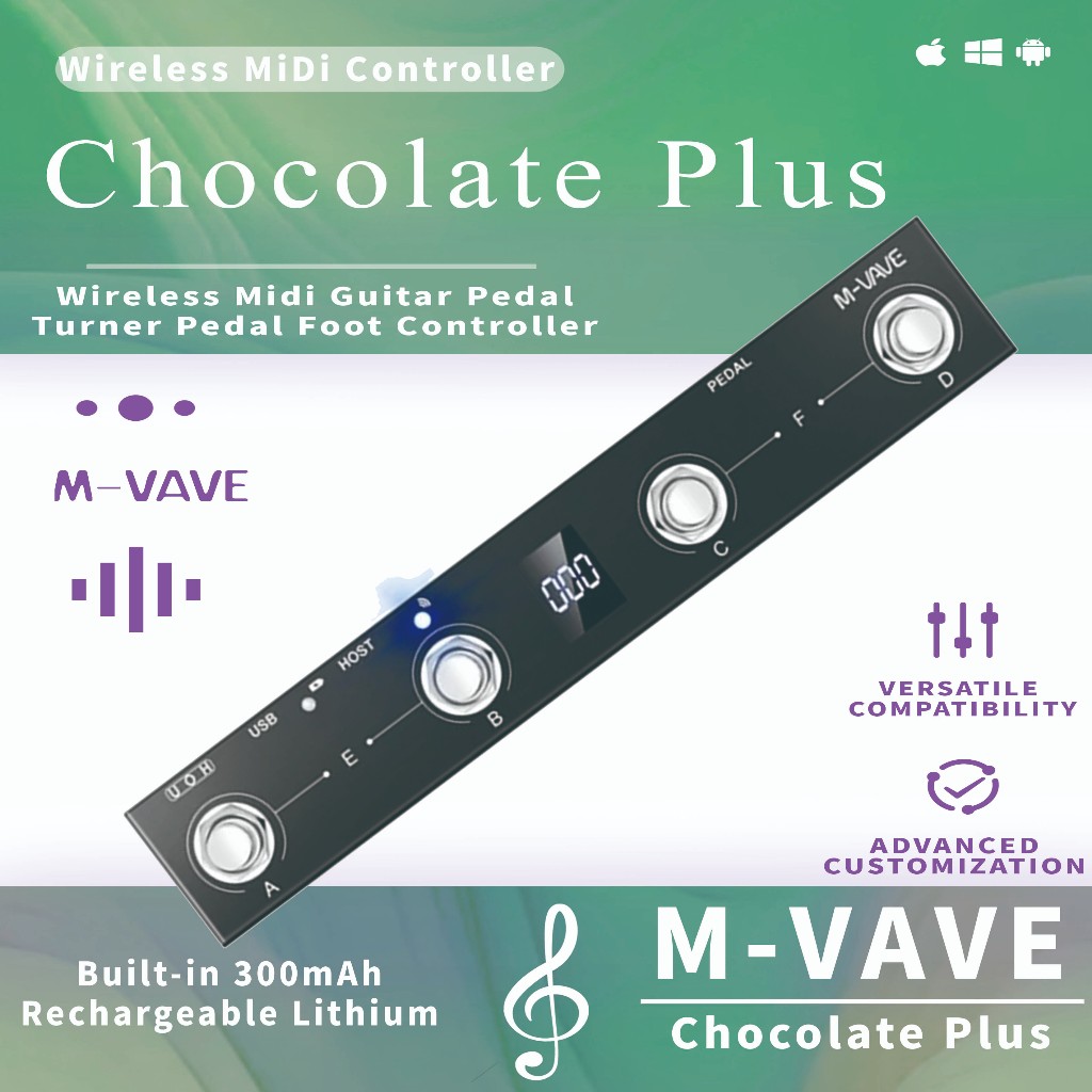 M-VAVE โปรแกรม MIDI Controller Chocolate Plus, ปุ่มสวิตช์ 4 ฟุต, รองรับการหมุนหน้า, การควบคุม USB MI