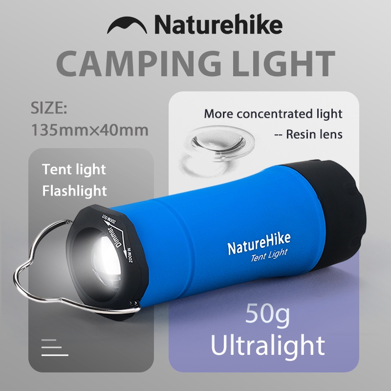 Naturehike Camp โคมไฟ LED Camping Light แบตเตอรี่ Zoomable ไฟฉายหรี่แสงได้ Spotlight ทํางานไฟฉายไฟฉา