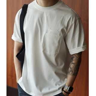 เสื้อยืดทรงหลวมสำหรับผู้ชาย สีพื้นแขนสั้น ใส่สบายเป็นบे�สมิกส์สำหรับทุกวัน