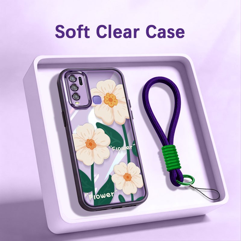 YBDเคสโทรศัพท์สําหรับVivo Y50 Y30 Y30i S1 1907 Y15S Y15A Y01 1935 1938 V2120 V2134 ภาพวาดสีน้ํามันสไตล์ดอกไม้Soft Shellสวมใส่Anti Lossเชือก