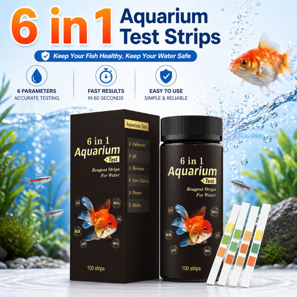 แถบทดสอบตู้ปลา 6 ใน 1, 100 แถบเครื่องทดสอบคุณภาพน้ําตู้ปลาสําหรับ ปริญญาเอก, ไนเตรต, ไนไตรต์, ความแข็งและคลอรีน