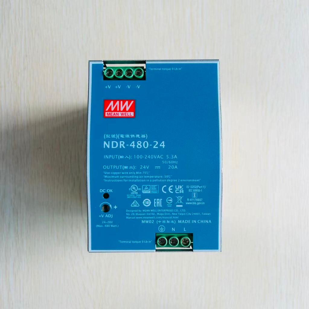 MEAN WELL NDR-480 แหล่งจ่ายไฟแบบราง 480W Switching Power Supply 24V 48V อุตสาหกรรมรุ่นบาง AC-DC