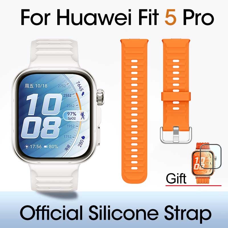 อย่างเป็นทางการสไตล์ซิลิโคนสําหรับ Huawei Watch Fit 5 Pro Watchband กีฬาซิลิโคนเหลว 3D หน้าจอโค้ง Protector สําหรับ Huawei นาฬิกา Fit5 Pro เปลี่ยนอุปกรณ์เสริม