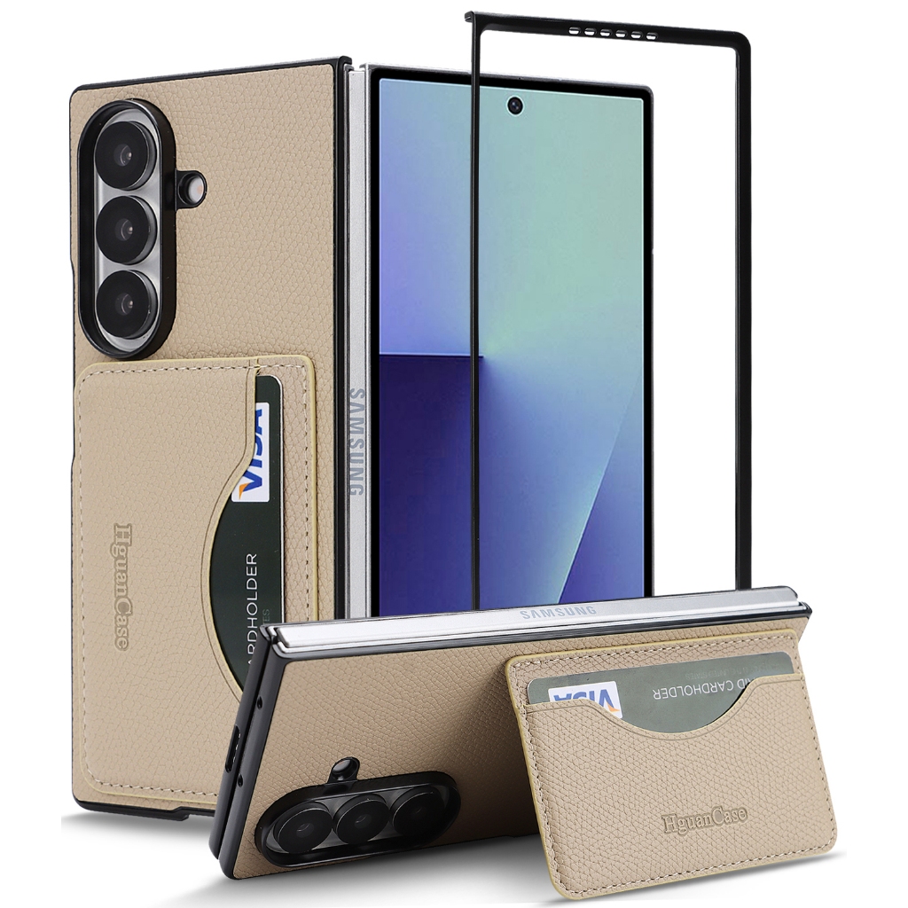 MXUNYIS สําหรับ Samsung Galaxy Z พับ 7 6 5 4 3 แบบบูรณาการ Kickstand ผู้ถือบัตรกรณีเป็นมิตรกับผิวปาล์มเนื้อหนังกันกระแทก
