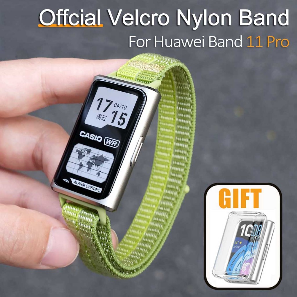 Offcial Velcro ไนลอนสําหรับ Huawei Band 11 Pro สายรัดข้อมือกีฬาไนลอน Breathable สายคล้อง + TPU Clear Case ป้องกันหน้าจอสําหรับ Huawei Band 11 10 9 8 อุปกรณ์เสริม