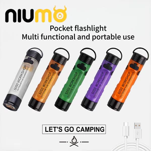 【niumo】ไฟฉาย LED ขนาดจิ๋ว พกพาได้ ไฟฉายพวงกุญแจ มีตะขอแม่เหล็ก+คลิปหนีบหมวก ชาร์จ Type-C ความสว่างสูง ใช้กลางแจ้ง ภายในบ้าน ไฟฉุกเฉิน