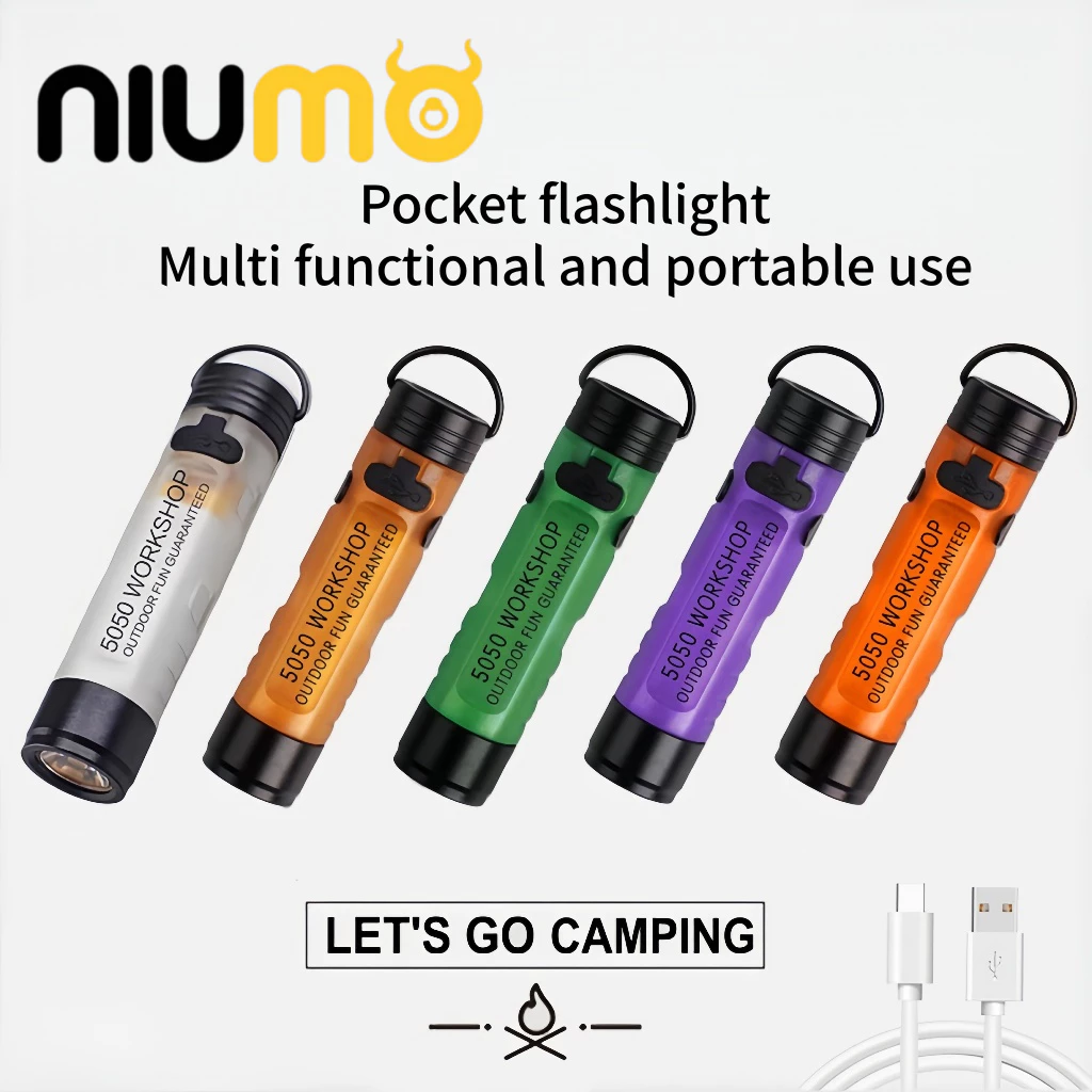 niumo ไฟฉาย LED พกพา ชาร์จ Type-C พร้อมแม่เหล็กและคลิปหนีบหมวก