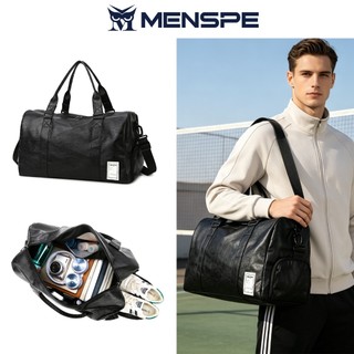 MENSPE กระเป๋าเดินทางกระเป๋าเดินทาง PU หนังฟิตเนสกระเป๋าแห้งและเปียกแยกกีฬา Unisex กระเป๋าสลิงกระเป๋ายิมแฟชั่นเดินทางแบบพกพาโยคะว่ายน้ําฟิตเนสกระเป๋า