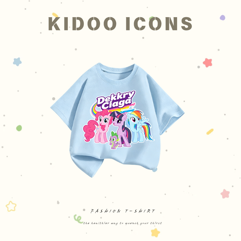 KIDOO ICONS เสื้อยืดเด็กคอกลม ผ้าฝ้าย 100% ลายการ์ตูนมายลิตเติ้ลโพนี่ ดีไซน์น่ารัก แขนสั้น สไตล์เกาหลี#A01+5454