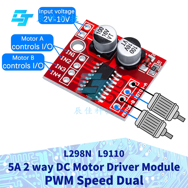 3-35V 2A Peak L298N Mini Dual H-Bridge Motor Driver Module – Bidirectional PWM Control สําหรับ DC/St