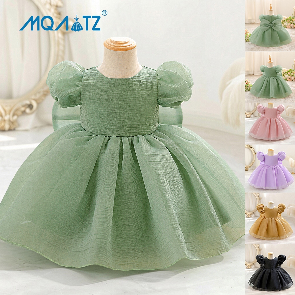 MQATZ Avocado สีเขียว 24 12 เดือนชุดเด็กผู้หญิงสําหรับเสื้อผ้าเด็กสีทึบชุดเจ้าหญิงชุดพิธี AL3050XZ