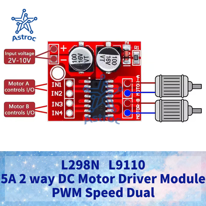 1-5pcs Mini L298N DC Motor Driver, MX1508 Mini Dual Channel 1.5A 2 Way PWM Speed Controller Dual H-B