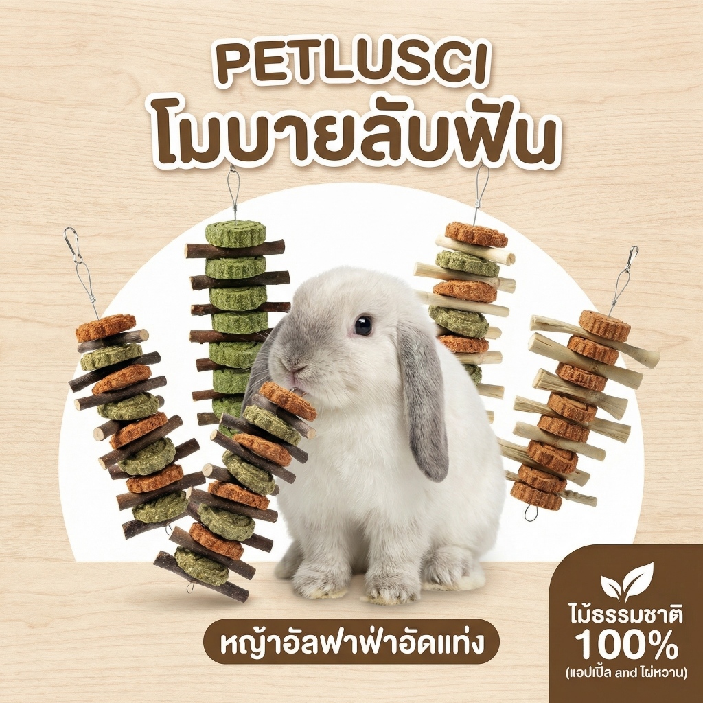 🐹🐰โมบายคุ้กกี้กระต่ายไม้แอปเปิ้ลไผ่หวาน ของเล่นสัตว์ฟันแทะลับฟัน ลดปัญหาฟันยาว สำหรับกระต่าย ชินชิลล่า แกสบี้