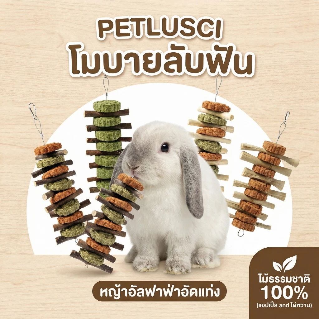 🐹🐰โมบายคุ้กกี้กระต่ายไม้แอปเปิ้ลไผ่หวาน ของเล่นสัตว์ฟันแทะลับฟัน ลดปัญหาฟันยาว สำหรับกระต่าย ชินชิลล่า แกสบี้