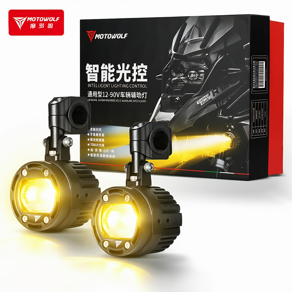 MOTOWOLF MDL5006 เซ็นเซอร์แสงอัจฉริยะรถจักรยานยนต์ LED 70W IP67 ช่วงกันน้ํา 500m Strobe & Linkage