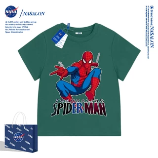 NASA เสื้อยืดเด็กแขนสั้น ผ้าฝ้าย 100% เสื้อยืดเด็กผู้ชาย ลายการ์ตูนสไปเดอร์แมน นุ่มสบาย สำหรับเด็กอายุ 3-16 ปี
