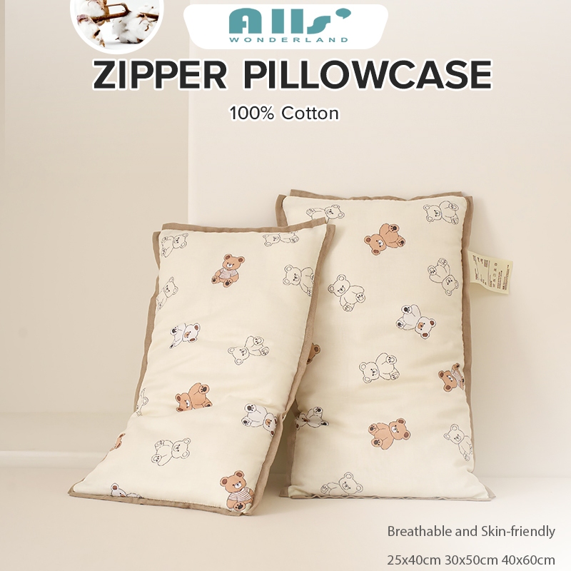 ผ้าฝ้าย 100% เด็กปลอกหมอน ซิป หมี 25x40 ซม./ 30*50 ซม./ 40*60 ซม. cotton kids pillowcase