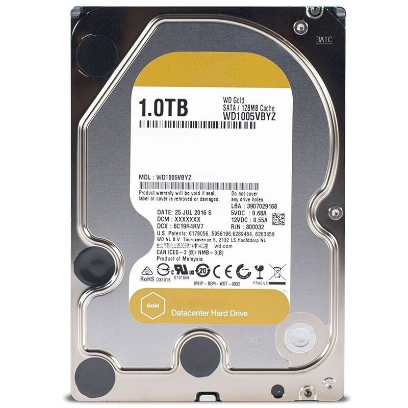 ระดับองค์กรสําหรับ WD Gold 7200 RPM ฮาร์ดไดรฟ์ SATA CMR ขนาด 3.5 นิ้ว 1TB, 2TB, 4TB, 6TB, 8TB