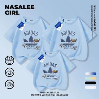 【จัดส่งภายในวันเดียวกัน】 เสื้อยืดครอบครัว NASA ผ้าฝ้ายสีฟ้าอ่อน เนื้อนุ่ม ระบายอากาศดี คอกลม ทรงหลวม ลายสามใบเถา เหมาะสำหรับใส่ไปเที่ยวหรือรวมตัวกันในครอบครัว