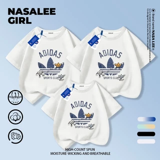 【จัดส่งภายในวันเดียวกัน】 เสื้อยืดครอบครัว NASA ผ้าฝ้ายสีฟ้าอ่อน เนื้อนุ่ม ระบายอากาศดี คอกลม ทรงหลวม ลายสามใบเถา เหมาะสำหรับใส่ไปเที่ยวหรือรวมตัวกันในครอบครัว
