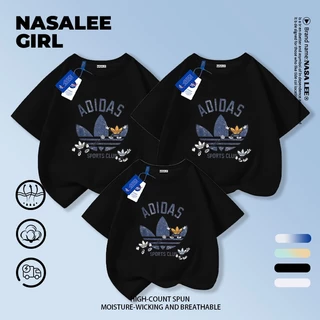 【จัดส่งภายในวันเดียวกัน】 เสื้อยืดครอบครัว NASA ผ้าฝ้ายสีฟ้าอ่อน เนื้อนุ่ม ระบายอากาศดี คอกลม ทรงหลวม ลายสามใบเถา เหมาะสำหรับใส่ไปเที่ยวหรือรวมตัวกันในครอบครัว