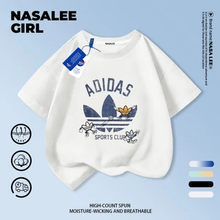 【จัดส่งภายในวันเดียวกัน】 เสื้อยืดครอบครัว NASA ผ้าฝ้ายสีฟ้าอ่อน เนื้อนุ่ม ระบายอากาศดี คอกลม ทรงหลวม ลายสามใบเถา เหมาะสำหรับใส่ไปเที่ยวหรือรวมตัวกันในครอบครัว