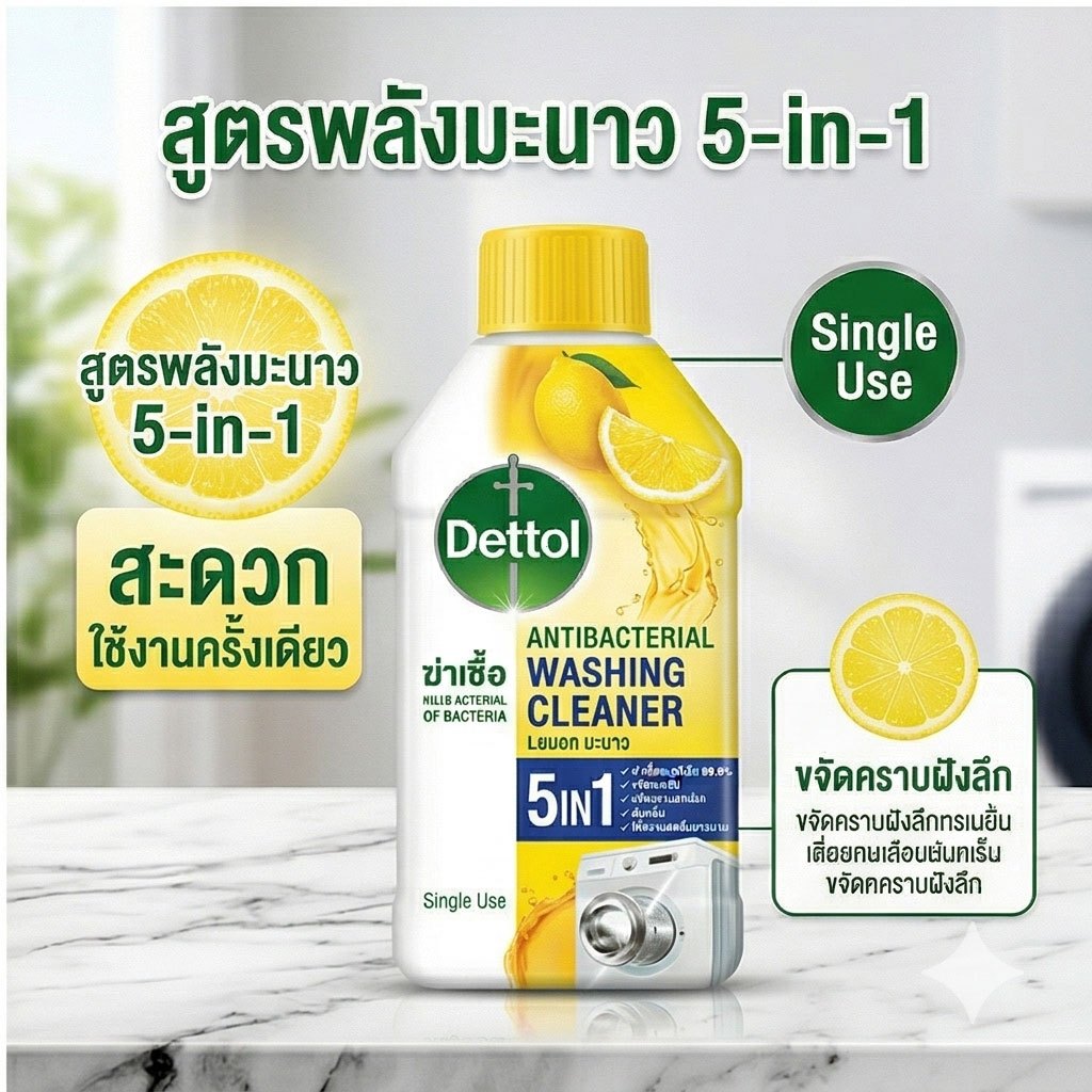 Dettol น้ํายาล้างเครื่องซักผ้า กําจัดเชื้อโรคในถังซักเครื่องซักผ้า 250 มล.