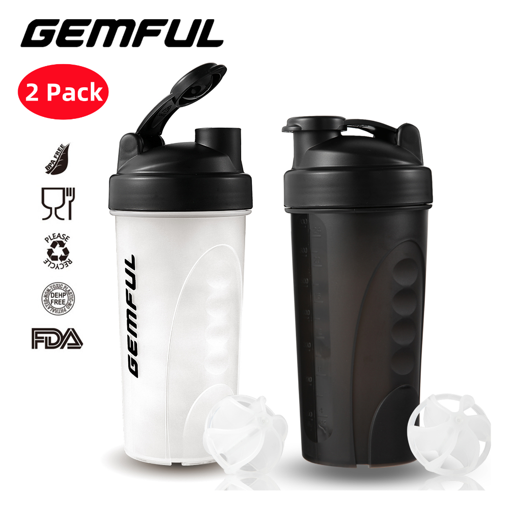 GEMFUL 700ml ขวดเครื่องปั่นโปรตีน 2 แพ็คผสม BPA-Free Leak Proof Mixer ถ้วยน้ําขวดเครื่องปั่น