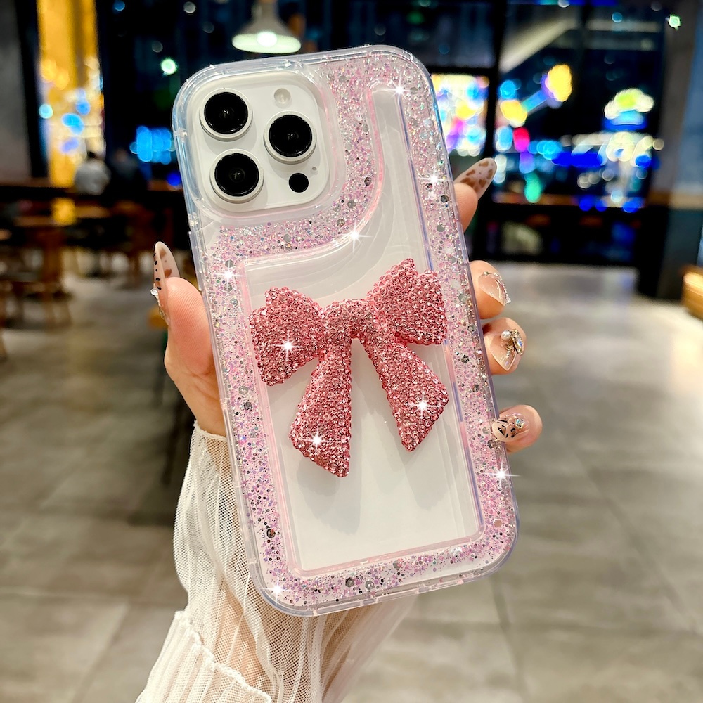 SAMSUNG เคสโทรศัพท์สําหรับSamsung A17 A07 S26 S25 S24 Plus S23 Ultra A16 A26 A06 A36 A56 A14 A34 A54 A15 A35 A55 A52s A52 5G Glitterแฟชั่นโปร่งใสLove Bow Soft Coverน่ารัก