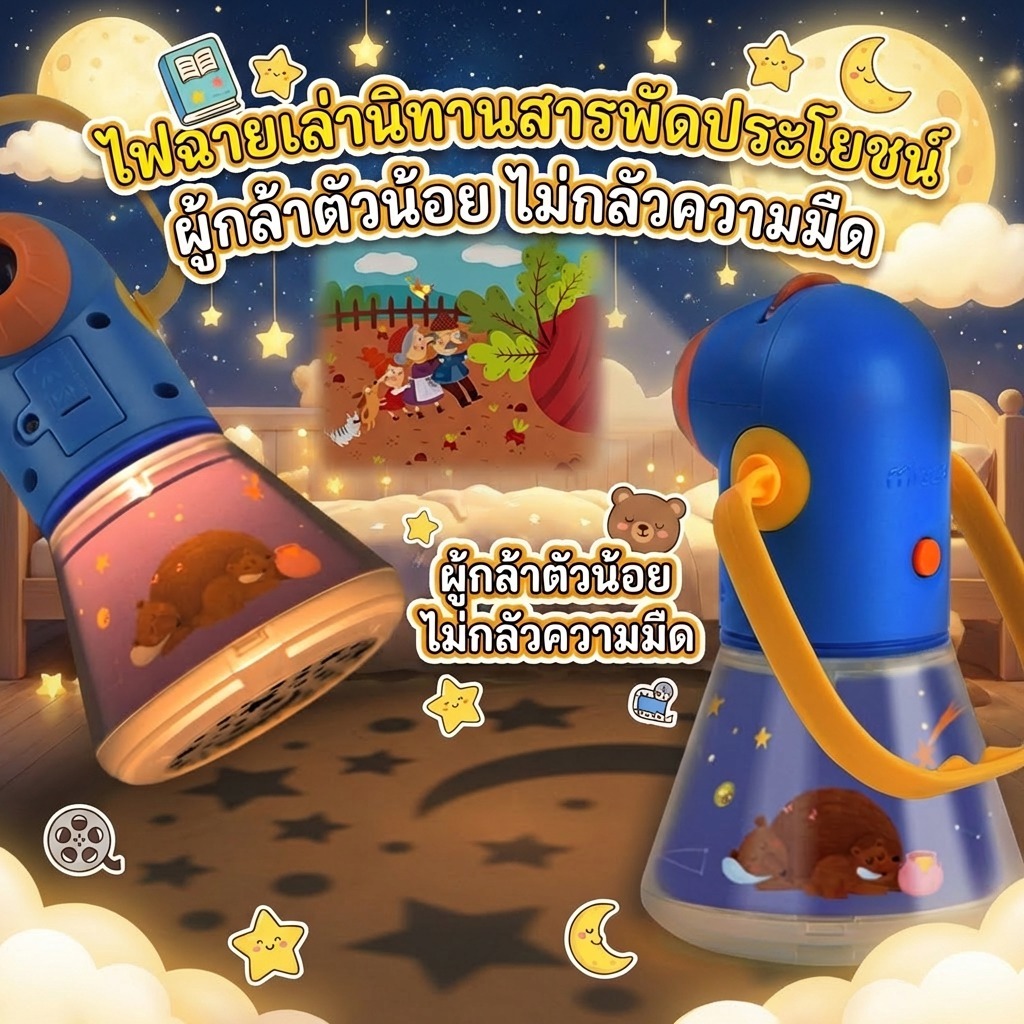 โปรเจ็กเตอร์เรื่องราวสำหรับเด็ก มัลติฟังก์ชั่น อัพเกรดโดย พร้อมไฟกลางคืน 3-in-1 Starry สำหรับของทารกและของเล่น